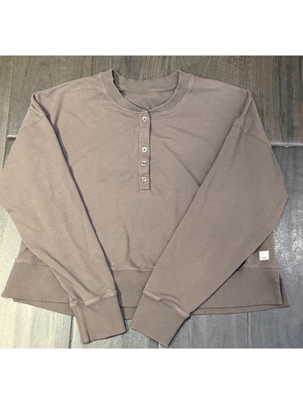Vuori Sweatshirt Women’s Laguna Henley Cropped Organic Cotton Pullover Sz Large